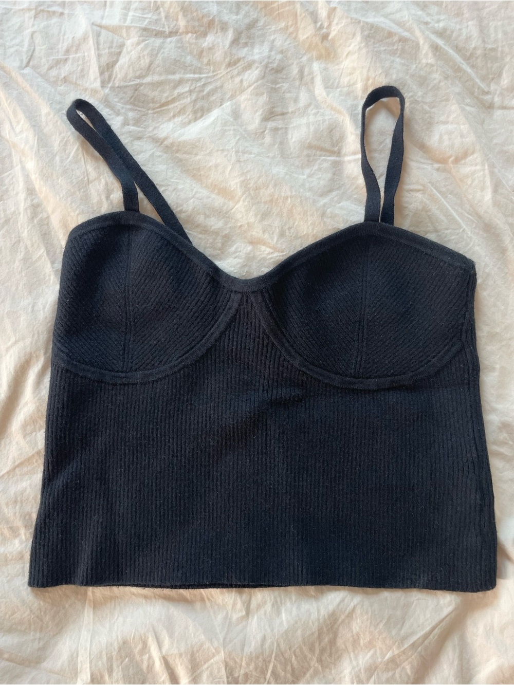 Madewell Black Ribbed Bustier Crop Tank